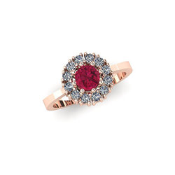 Δαχτυλίδι Ροζέτα 1 σε στρόγγυλο σχήμα / Ασημένιο, χειροποίητο, ροζ επιχρυσωμένο με συνθετικές λευκές και κόκκινη πέτρες