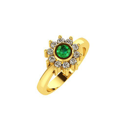 Δαχτυλίδι Ροζέτα 4 σε στρόγγυλο σχήμα / Ασημένιο, χειροποίητο, επιχρυσωμένο με συνθετικές λευκές και πράσινη πέτρες