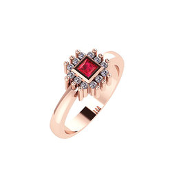Δαχτυλίδι Ροζέτα 6 σε τετράγωνο σχήμα / Ασημένιο, χειροποίητο, ροζ επιχρυσωμένο με συνθετικές λευκές και κόκκινες πέτρες