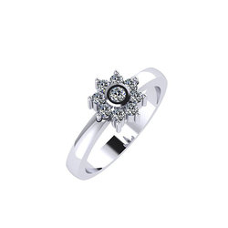 Δαχτυλίδι Ροζέτα 7 σε στρόγγυλο σχήμα / Ασημένιο, χειροποίητο, λευκό επιπλατινωμένο με συνθετικές λευκές πέτρες