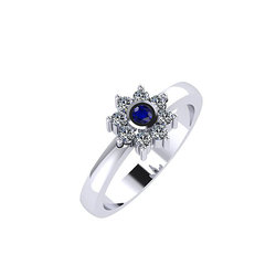 Δαχτυλίδι Ροζέτα 7 σε στρόγγυλο σχήμα / Ασημένιο, χειροποίητο, λευκό επιπλατινωμένο με συνθετικές λευκές και μπλε πέτρες