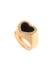 γυναικείο δαχτυλίδι, xeiropo;ihto, σεβαλιέ ''καρδιά'' με brilliant 0,15 ct και μαύρο σμάλτο σε ροζ χρυσό Κ18 / 1DA2771