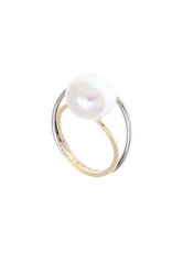 γυναικείο δαχτυλίδι, δίβερο, με μαργαριτάρι, δίχρωμο, σε χρυσό και λευκό χρυσό Κ14 / 1DA2888