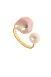 γυναικείο δαχτυλίδι, chevalier, με δύο μαργαριτάρια σε χρυσό Κ14 / 1DA2889