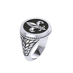 Γυναικείο Θρησκευτικό Δαχτυλίδι Σφραγίδα 3.07 Προσκοπικό Σήμα / Ασημένιο, χειροποίητο, δίχρωμο, λευκό - μαύρο με πατίνα