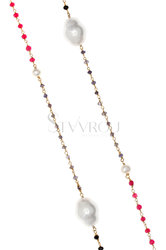 γυναικείο κολλιέ με γκρι, μαύρους και κόκκινους αχάτες  shell pearl και μαργαριτάρια fresh water biwa πλεγμένο σε ασημένιο επιχρυσωμένο σύρμα / 2KO0229 - λεπτομέρεια
