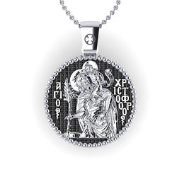 Θρησκευτικό Μενταγιόν Άγιος Χριστόφορος - Παναγία Γλυκοφιλούσα 78 / Ασημένιο, χειροποίητο, δίχρωμο με πατίνα, σε στρόγγυλη φόρμα κορνίζας / μπροστινή όψη με τον Άγιο Χριστόφορο