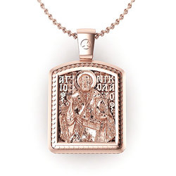 Θρησκευτικό Unisex Μενταγιόν Άγιος Νικόλαος - Ιησούς Χριστός 10 / Ασημένιο, χειροποίητο, ροζ επιχρυσωμένο, σε παραλληλόγραμμη φόρμα κορνίζας / μπροστινή όψη με τον Άγιο Νικόλαο