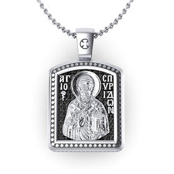 Θρησκευτικό Unisex Μενταγιόν Άγιος Σπυρίδωνας - Παναγία Γλυκοφιλούσα 10 / Ασημένιο, χειροποίητο, δίχρωμο με πατίνα, σε παραλληλόγραμμη φόρμα κορνίζας / μπροστινή όψη με τον Άγιο Σπυρίδωναρωμο με πατίνα, σε παραλληλόγραμμη φόρμα κορνίζας / μπροστινή όψη με τον Άγιο Σπυρίδωνα