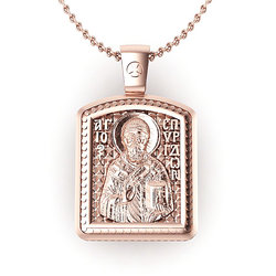 Θρησκευτικό Unisex Μενταγιόν Άγιος Σπυρίδωνας - Παναγία Γλυκοφιλούσα 10 / Ασημένιο, χειροποίητο, ροζ επιχρυσωμένο, σε παραλληλόγραμμη φόρμα κορνίζας / μπροστινή όψη με τον Άγιο Σπυρίδωνα