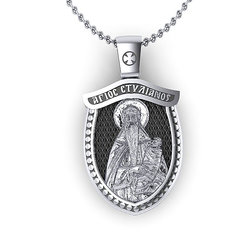 Θρησκευτικό Unisex Μενταγιόν Άγιος Στυλιανός - Παναγία Γλυκοφιλούσα 40 / Ασημένιο, χειροποίητο, δίχρωμο με πατίνα, σε σχήμα σπαθιού / μπροστινή όψη με τον Άγιο Στυλιανό