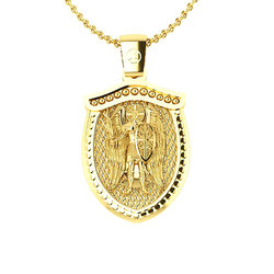 Θρησκευτικό Μενταγιόν Αρχάγγελος Μιχαήλ - Βυζαντινός Σταυρός / Ασημένιο, χειροποίητο, σε σχήμα σπαθιού, κίτρινο επιχρυσωμένο / μπροστινή όψη με τον Αρχάγγελο Μιχαήλ