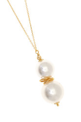 γυναικείο μενταγιόν, με δύο shell pearl, χειροποίητο, σε ασήμι 925', επιχρυσωμένο, με ασημένια, επίχρυση, αλυσίδα . / 2KO0231