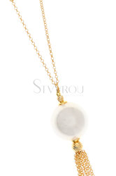 γυναικείο μενταγιόν με shell pearl 16 mm  και φούντα από 8 επίχρυσες ασημένιες αλυσίδες μήκους 5,5 cm / 2KO0234 - λεπτομέρεια
