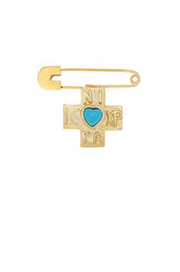 παιδική παραμάνα για αγοράκια και κοριτσάκια, κωνσταντινάτο σταυρός με ένθετο καρδιά τυρκουάζ,, σε ασήμι 925', επιχρυσωμένη / 2PR0067 