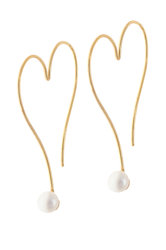 γυναικεία, κρεμαστά σκουλαρίκια, σε σχήμα καρδιάς, με μαργαριτάρια, χειροποίητα, σε ασήμι 925', επιχρυσωμένα / 2SK0102