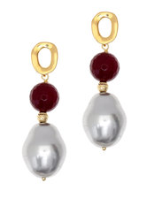 γυναικεία σκουλαρίκια, ασημένια, επιχρυσωμένα, με κόκκινους αχάτες και shell pearls / 2SK0113
