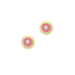 παιδικά σκουλαρίκια, μαργαρίτες με σμάλτο και ζιργκόν, σε χρυσό 9 καρατίων / 1SK2210