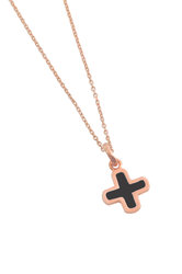 γυναικείος σταυρός, σε ασήμι 925'  σε ροζ χρύσωμα με μαύρο σμάλτο και αλυσίδα / 2KO0163 / 10 x 10 mm