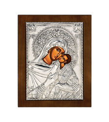 Θρησκευτική Εικόνα με την Παναγία Βρεφοκρατούσα / Ασημένια 925', χειροποίητη 