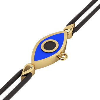 Βραχιόλι δεμένο μακραμέ με μάτι σε σχήμα ναβέττας / Ασημένιο, χειροποίητο, επιχρυσωμένο με μπλε σμάλτο