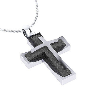 Βαπτιστικός Ανδρικός Σταυρός C 144 με εσωτερικό σταυρό / Ασημένιος, χειροποίητος, δίχρωμος (λευκό επιπλατινωμένο και μαύρο επιροδιωμένο)