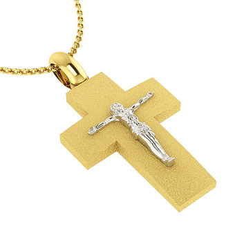 Βαπτιστικός Ανδρικός Σταυρός 241 / Ασημένιος, χειροποίητος, κίτρινος επιχρυσωμένος με τον Ιησού Χριστό λευκό επιπλατινωμένο