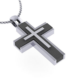 Βαπτιστικός Ανδρικός Σταυρός 282 με εσωτερικό σταυρό / Ασημένιος, χειροποίητος, δίχρωμος (λευκό επιπλατινωμένο και μαύρο επιροδιωμένο)