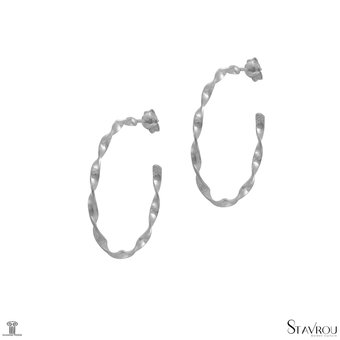 Σκουλαρίκια Κρίκοι Κοτσίδα μεγάλοι 3 Αρχαϊκής Τεχνοτροπίας σε μοντέρνο σχεδιασμό / Ασημένια, χειροποίητα, επιπλατινωμένα