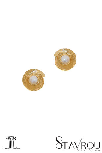 γυναικεία σκουλαρίκια, σε σχήμα σπείρας, με μαργαριτάρια, σε ασήμι 925', επιχρυσωμένα / 2SK0203 logo