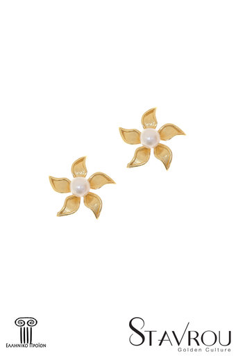 γυναικεία σκουλαρίκια, σε σχήμα αστερία, με μαργαριτάρια, σε ασήμι 925', επιχρυσωμένα / 2SK229 logo