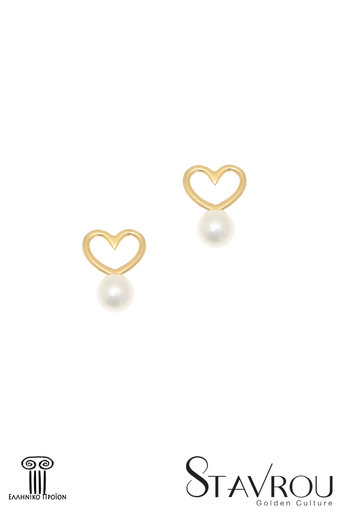 γυναικεία σκουλαρίκια, σε σχήμα καρδιάς, με μαργαριτάρια, χειροποίητα, σε ασήμι 925' επιχρυσωμένα / 2SK0233 logo