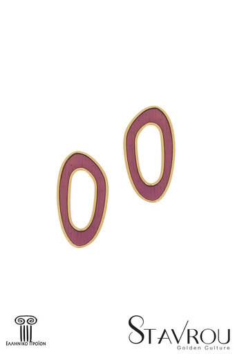 γυναικεία σκουλαρίκια, σε σχήμα όμικρον, με μωβ σμάλτο, σε ασήμι 925', επιχρυσωμένα / 2SK0206 logo
