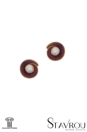 γυναικεία σκουλαρίκια, σε σχήμα σπείρας, με μωβ σμάλτο και μαργαριτάρια, σε ασήμι 925', επιχρυσωμένα / 2SK0202 logo