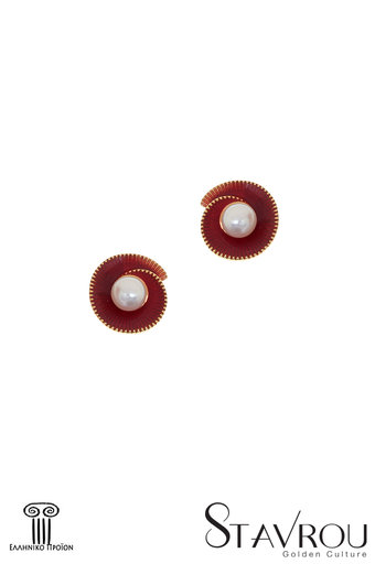 γυναικεία σκουλαρίκια, σε σχήμα σπείρας, με κόκκινο σμάλτο και μαργαριτάρια, σε ασήμι 925', επιχρυσωμένα / 2SK0226 logo