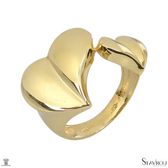 Μοντέρνο Σεβαλιέ Δαχτυλίδι 40 με δύο καρδιές / Ασημένιο, χειροποίητο, επιχρυσωμένο