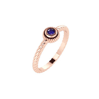 Βυζαντινό Δαχτυλίδι μονόπετρο 201 β / Ασημένιο, χειροποίητο, ροζ επιχρυσωμένο με στρογγυλή χρωματιστή (μπλε) συνθετική πέτρα