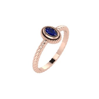 Βυζαντινό Δαχτυλίδι μονόπετρο 203 β / Ασημένιο, χειροποίητο, ροζ επιχρυσωμένο με οβάλ χρωματιστή (μπλε) συνθετική πέτρα