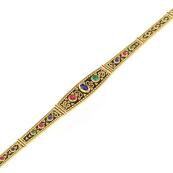 Βυζαντινό Βραχιόλι 101 / Ασημένιο, χειροποίητο, κίτρινο επιχρυσωμένο με πατίνα και χρωματιστές συνθετικές πέτρες / μακρινή φωτογραφία