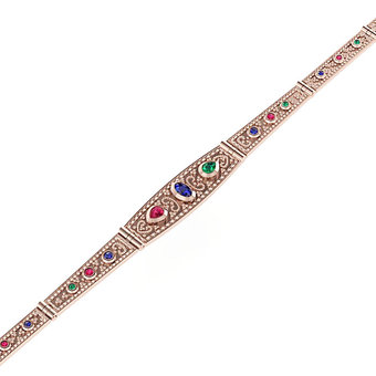Βυζαντινό Βραχιόλι 103 / Ασημένιο, χειροποίητο, ροζ επιχρυσωμένο με χρωματιστές συνθετικές πέτρες / μακρινή φωτογραφία