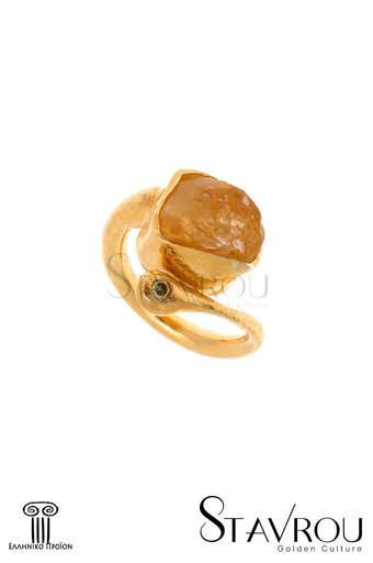 γυναικείο δαχτυλίδι, κρουαζέ, σφυρήλατο, αρχαϊκής τεχνοτροπίας, με citrine και καφέ brilliant 0,05 ct, χειροποίητο, σε ασήμι 925', επιχρυσωμένο / 2DA0221 logo