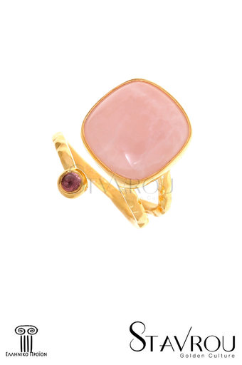 γυναικείο δαχτυλίδι, χειροποίητο, κρουαζέ, με roz quartz και αμέθυστο σε ασήμι 925 / 2DA0240 logo
