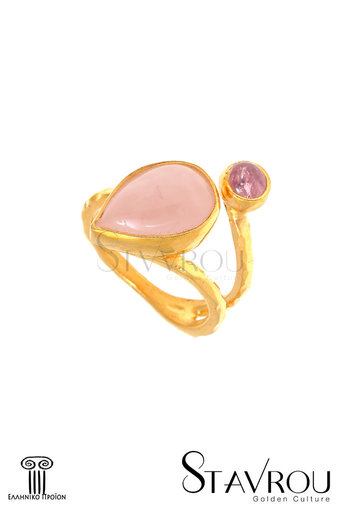 γυναικείο δαχτυλίδι, χειροποίητο, με roz quartz και αμέθυστο σε ασήμι 925' / 2DA0241 logo
