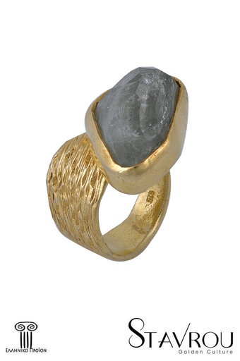 γυναικείο δαχτυλίδι, με aquamarine, χειροποίητο, σε ασήμι 925', επιχρυσωμένο / 2DA0305 logo