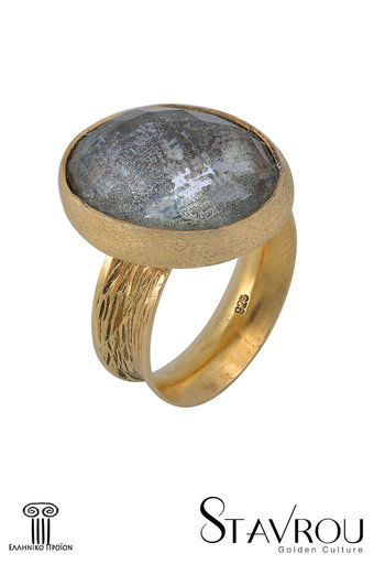 γυναικείο δαχτυλίδι, με aquamarine, χειροποίητο, σε ασήμι 925', επιχρυσωμένο / 2DA0307 logo