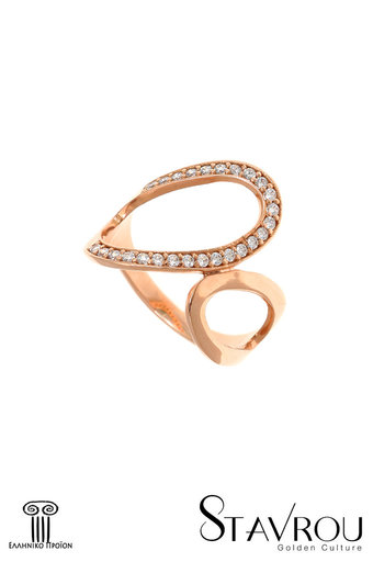 γυναικείο δαχτυλίδι, σεβαλιέ, 2 oval κύκλοι, με ζιργκόν, σε ροζ χρυσό Κ14 / 1DA2836 logo