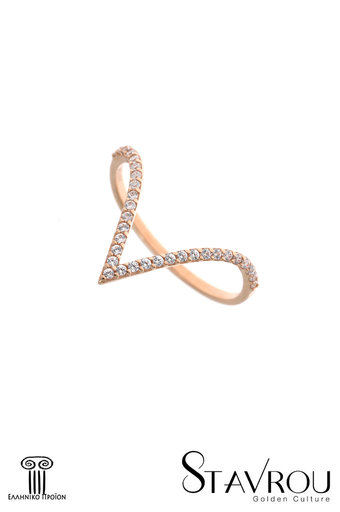 γυναικείο  δαχτυλίδι, σε σχήμα V, με ζιργκόν, σε ροζ χρυσό Κ14 / 1DA2854 logo