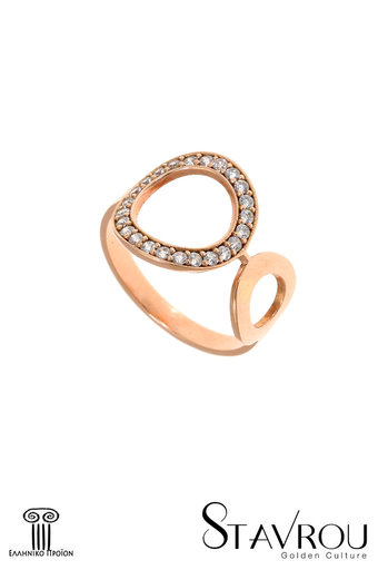 γυναικείο δαχτυλίδι, chevalier, 2 κύκλοι, με ζιργκόν, σε ροζ χρυσό Κ14 / 1Da2855 logo