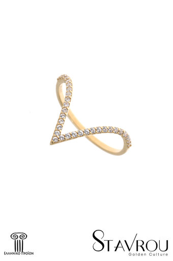γυναικείο δαχτυλίδι, σε σχήμα V, με ζιργκόν, σε χρυσό Κ14 / 1DA2858 logo
