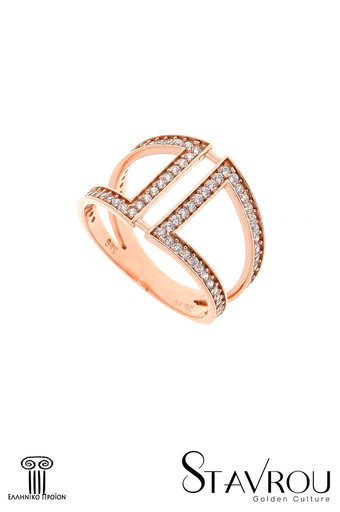 γυναικείο δαχτυλίδι, σεβαλιέ, με ζιργκόν σε ροζ χρυσό Κ14 / 1DA2859 logo